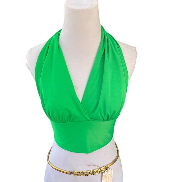 Vintage Tops - Vintage 1970s Lady Manhattan Disco Halter Top Green S/M